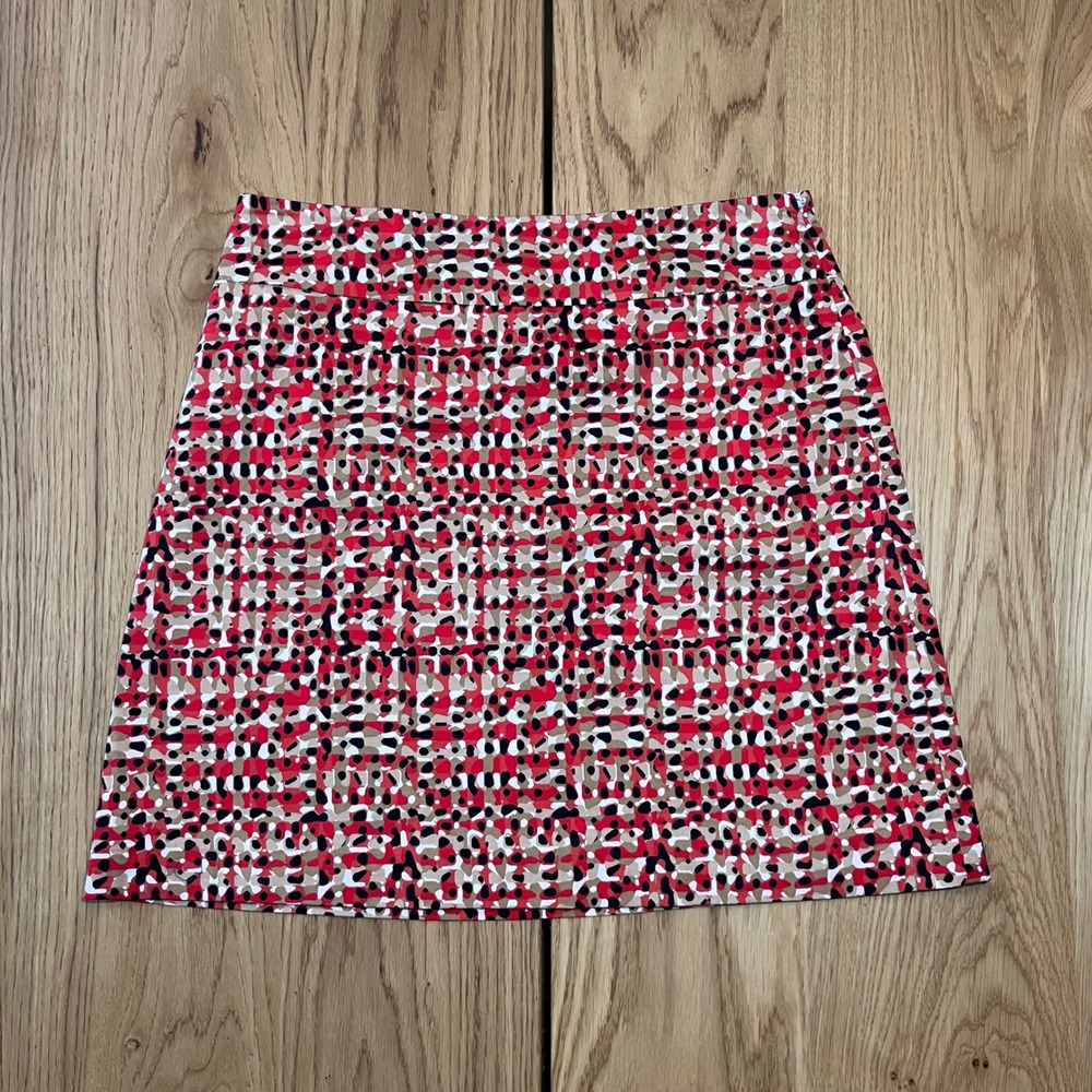 Ann Taylor Abstract Geometric Mini Skirt Womens Size 6 Red Black Preppy Office‎